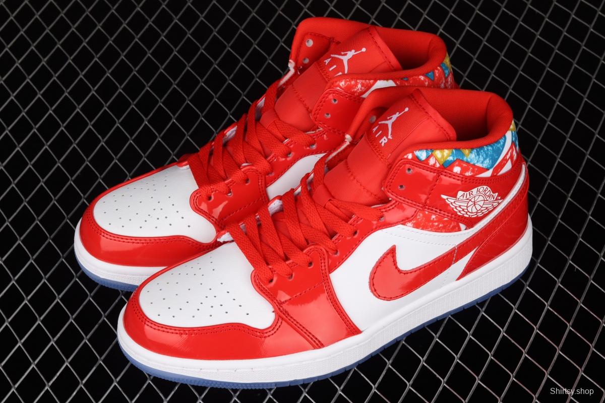 Air Jordan 1 Mid Christmas red Zhongbang basketball shoes DC7294-600